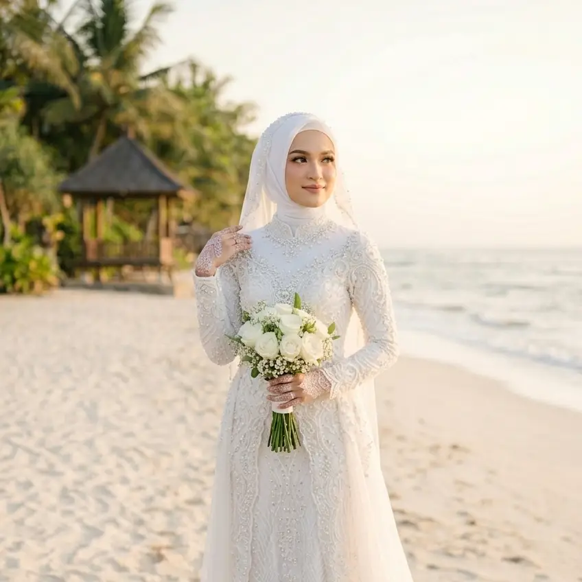 Pengantin Wanita Pantai Gaun Putih Graphicography Square