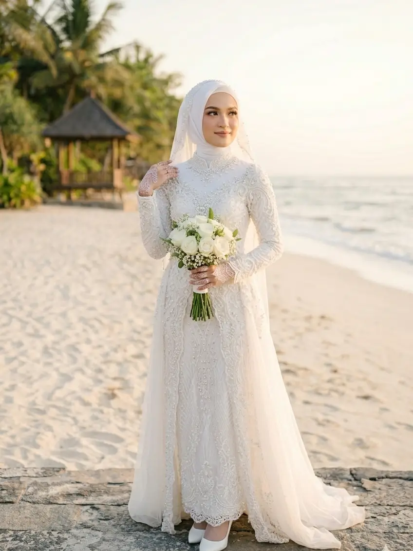 Pengantin Wanita Pantai Gaun Putih Graphicography