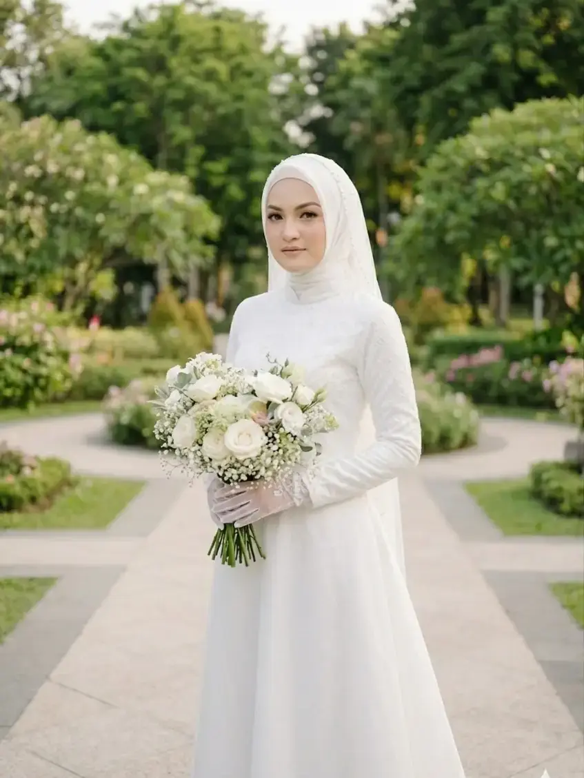 Pengantin Wanita Taman Gaun Putih Graphicography Close up
