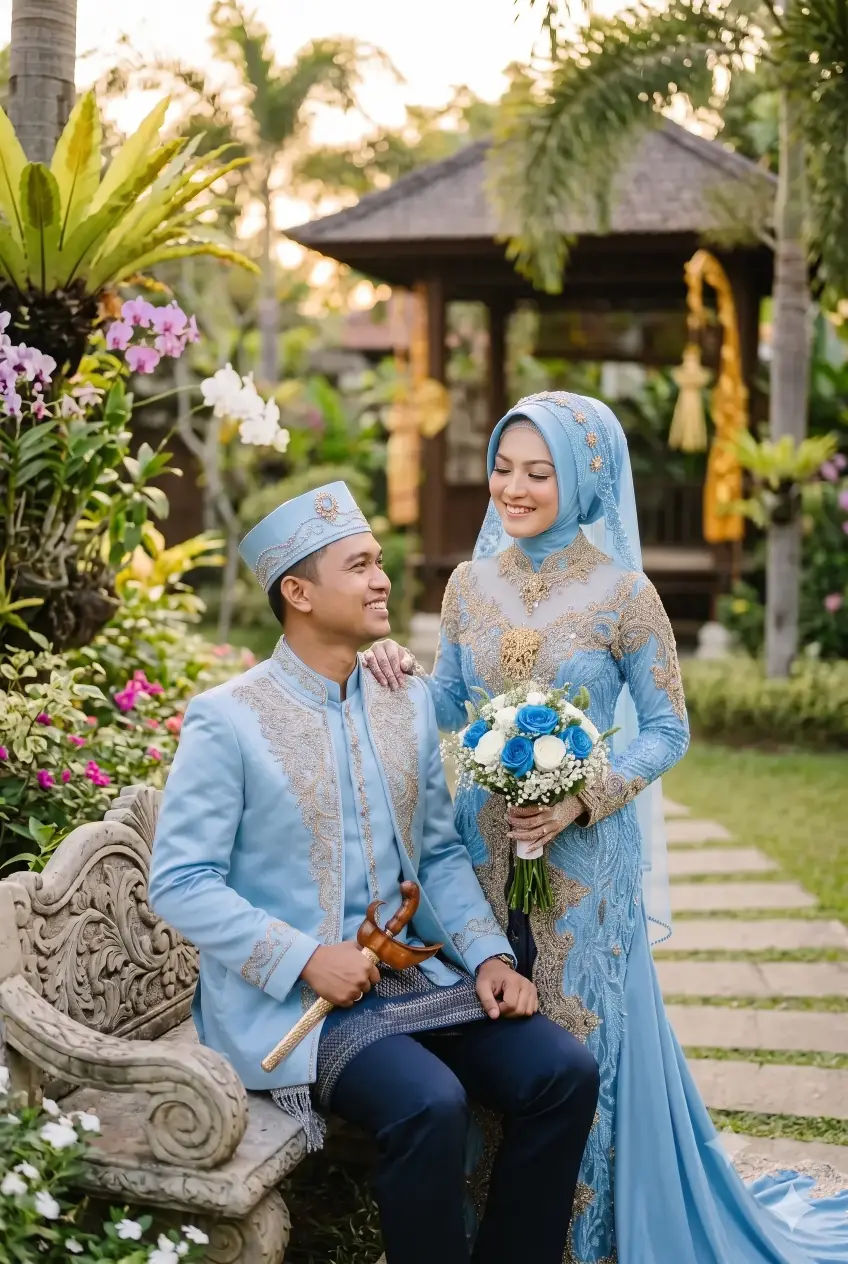 Pasangan Pengantin Graphicography Biru muda Taman