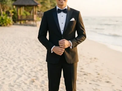 Pengantin Pria Pantai Tuxedo Hitam Graphicography