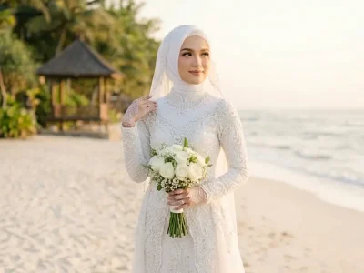 Pengantin Wanita Pantai Gaun Putih Graphicography Square